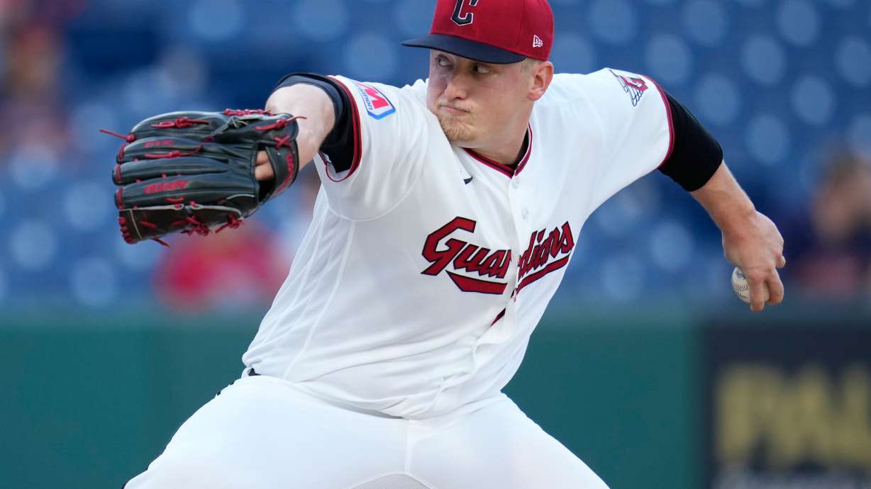 Cleveland Guardians' Parker Messick pitches in the first inning of a baseball game against the Baltimore Orioles in Cleveland, Thursday, April 16, 2026.
