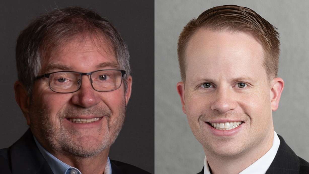 Challenger Bob Stevenson, left, and Utah Rep. Trevor Lee will face off on June 23 in the Republican primary for the District 16 seat. Stevenson garnered 55% support to 45% for Lee at the Davis County Republican Party convention on Saturday.