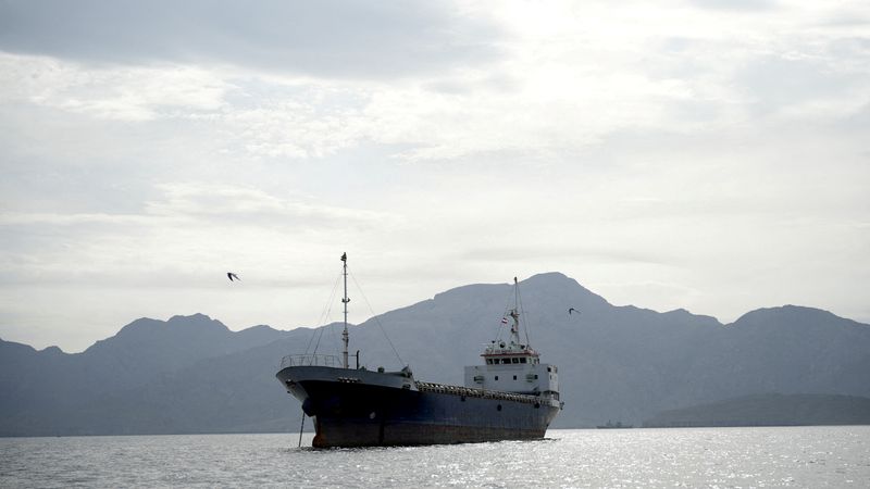 A vessel in the Strait of Hormuz, off the coast of Oman’s Musandam province, Sunday. Iran said the strait was reopened on Friday after a ceasefire agreement in Lebanon, but warned it could close the strait again if a U.S. blockade of Iranian ports continues.
