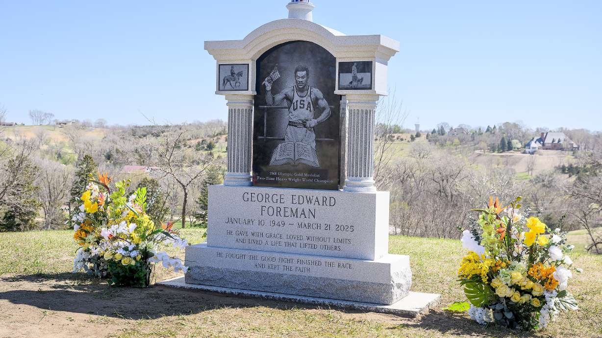 George Foreman's grave is shown Thursday, April 16, 2026, in Sioux City's Logan Park Cemetery.