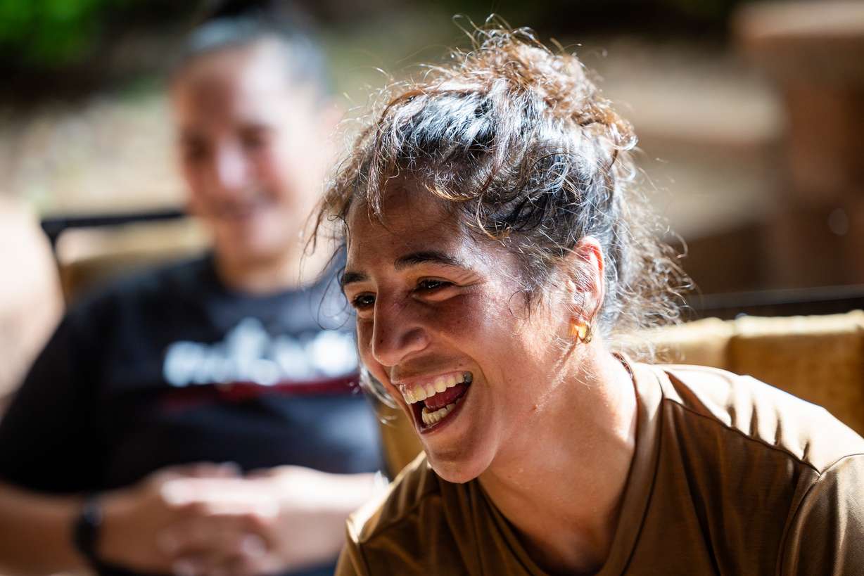 World boxing champion Lani Daniels, a member of The Church of Jesus Christ of Latter-day Saints, smiles after a training session with her sister Caroline Daniels at her friend Caroline Kreutzkamp’s home in Orem on April 10. Daniels’ next fight is at Madison Square Garden in New York City on Friday.