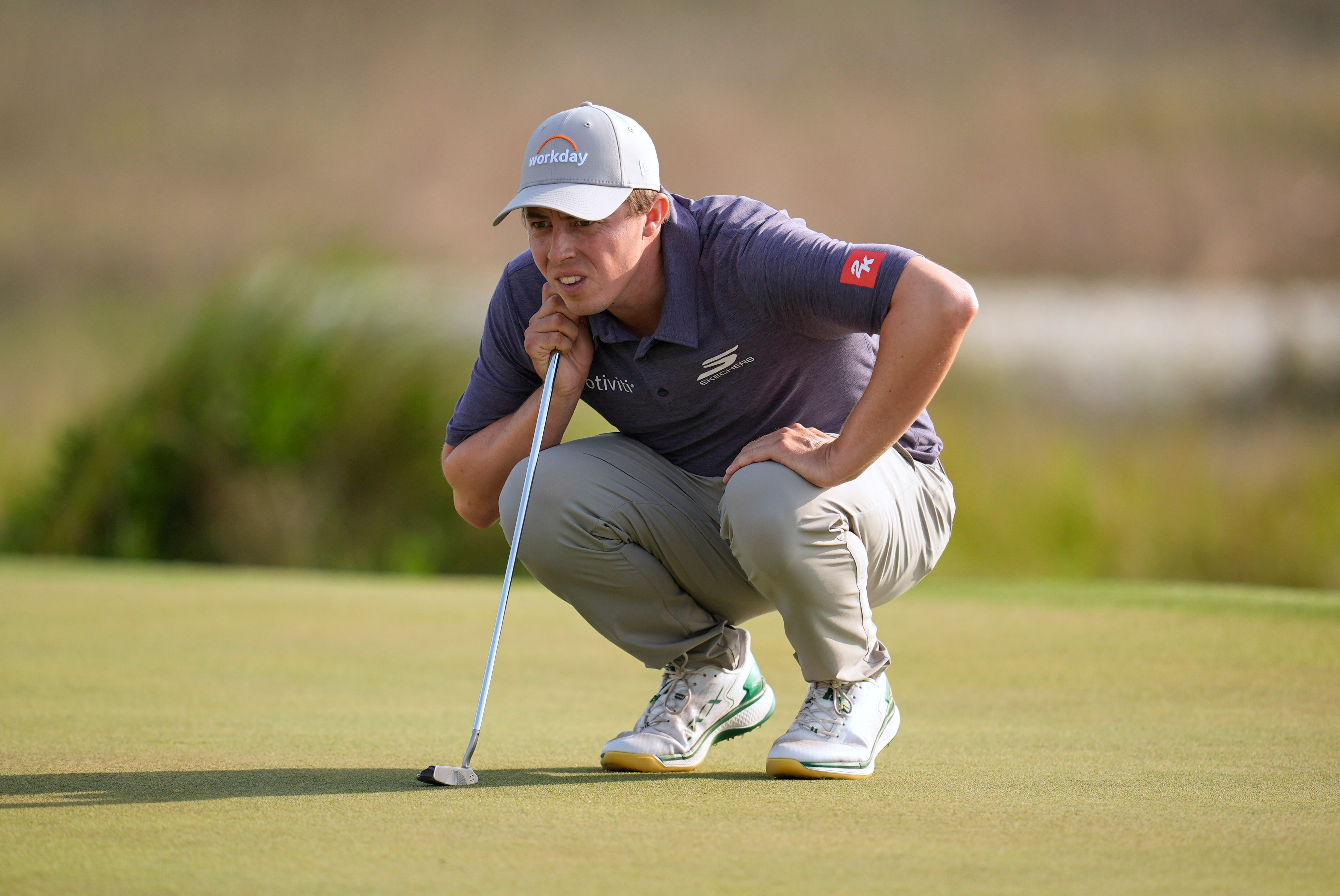 Matt Fitzpatrick, of England, prepares to putt on the 18th hole during the third round of the RBC Heritage golf tournament Saturday, April 18, 2026, in Hilton Head, S.C. 