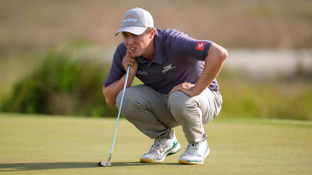 Matt Fitzpatrick, of England, prepares to putt on the 18th hole during the third round of the RBC Heritage golf tournament Saturday, April 18, 2026, in Hilton Head, S.C.
