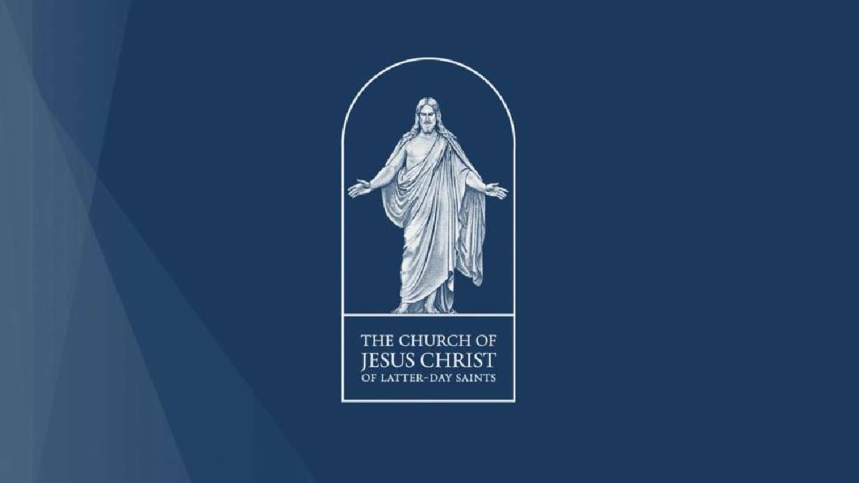 The official symbol for The Church of Jesus Christ of Latter-day Saints, featuring Thorvaldsen's Christus statue standing in an arch, as shown during the Saturday evening session of the 190th Annual General Conference on April 4, 2020.