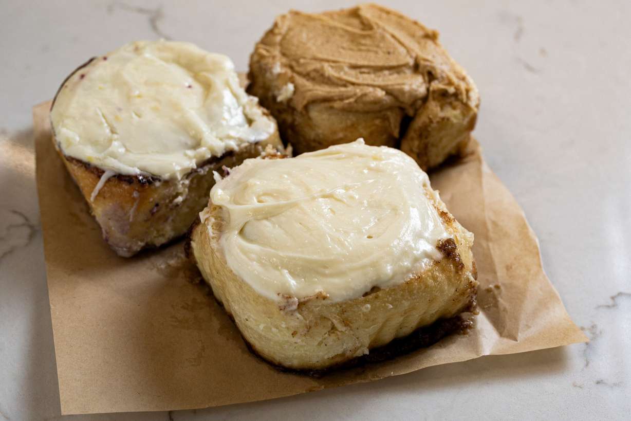 Cinnamon, brown butter chai and blueberry lemon rolls from Dough Lady in Millcreek are photographed in Salt Lake City on Thursday, April 9, 2026.