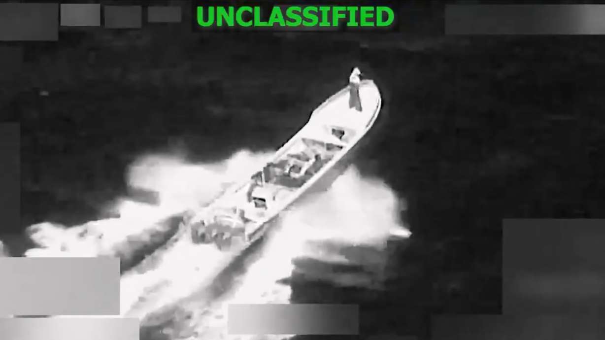 This image from video provided by U.S. South Command, shows a vessel accused of trafficking drugs in the eastern Pacific Ocean shortly before it was destroyed by the U.S. military, killing two and injuring one, on Jan. 23.