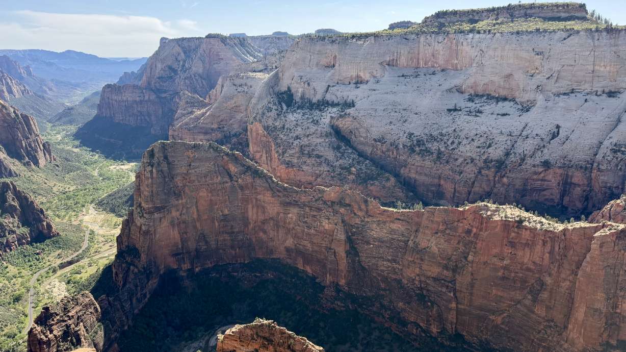 Angels Landing from Observation Point is shown Saturday. A Texas man has died after a fall at Zion National Park's Angels Landing.