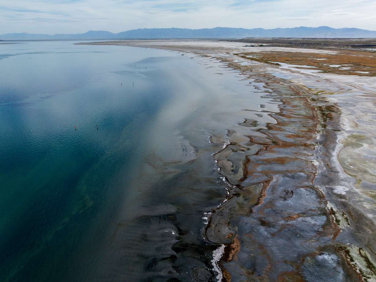The Great Salt Lake is seen from the Great Salt Lake State Park and Marina in Magna on Tuesday.
