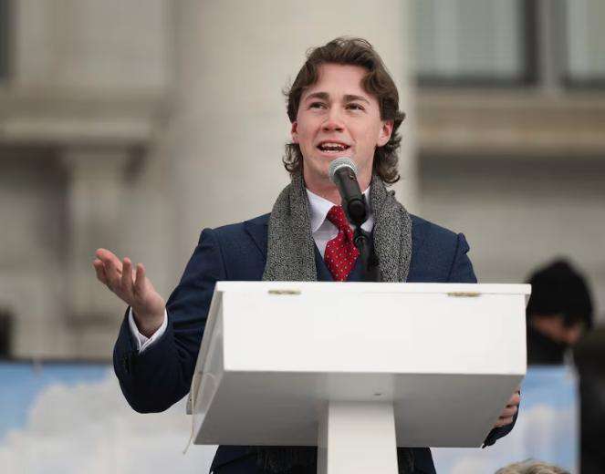 Kai Schwemmer, a BYU student, speaks during a March for Life event at the Capitol in Salt Lake City, on Jan. 24.