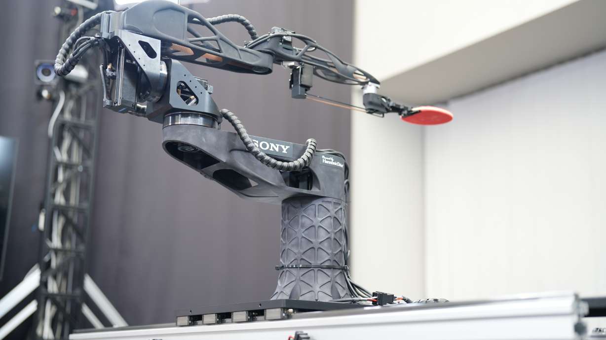 A table tennis robot built by Sony is seen in Tokyo, Dec. 2025.