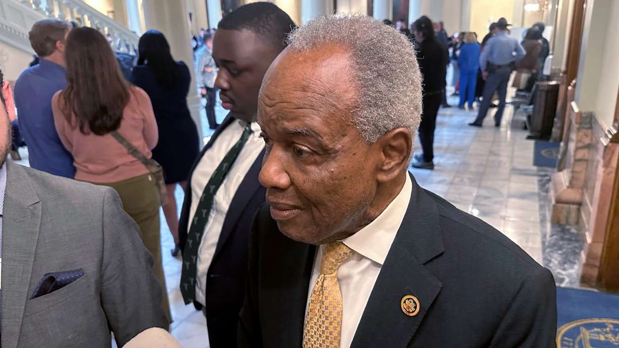 Democratic Rep. David Scott speaks to reporters, March 4, 2024, at the Georgia Capitol in Atlanta. Scott has died at age 80.