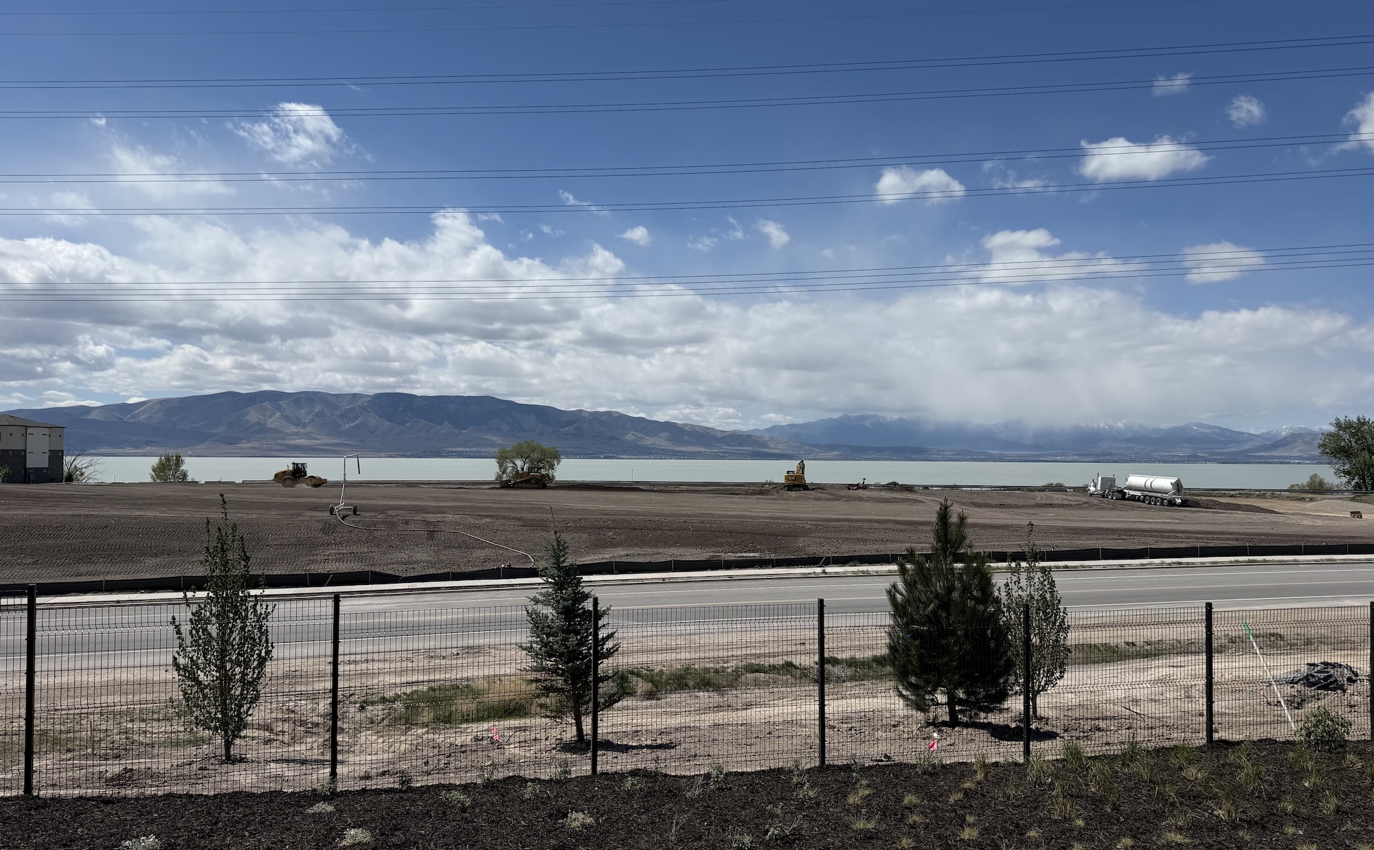 The waterfront area of Utah City's Greenline in Vineyard is seen under development to become a park on April 17, 2026.