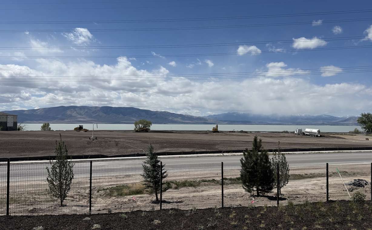 The waterfront area of Utah City's Greenline in Vineyard is seen under development to become a park on April 17, 2026.