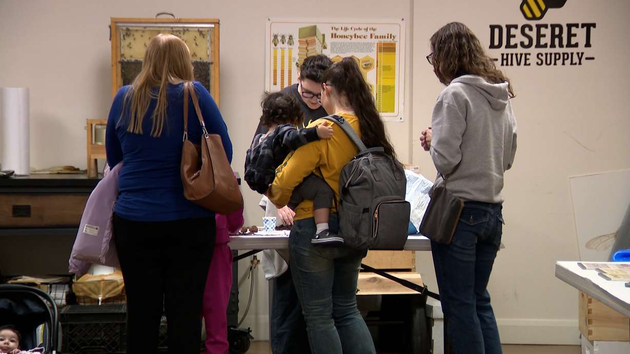 The "Help the Bees" family event at Deseret Hive Supply in Ogden, Wednesday. Beekeepers are using Earth Day is raise awareness about shrinking bee habitats and what can be done to protect them.