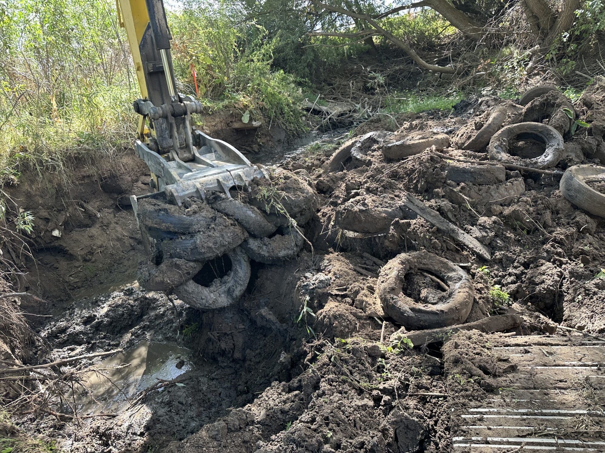 Piles of old tires, among the debris pulled from the banks of the Logan River, Wednesday. About 60 cars have been also removed as part of a larger restoration project so far.