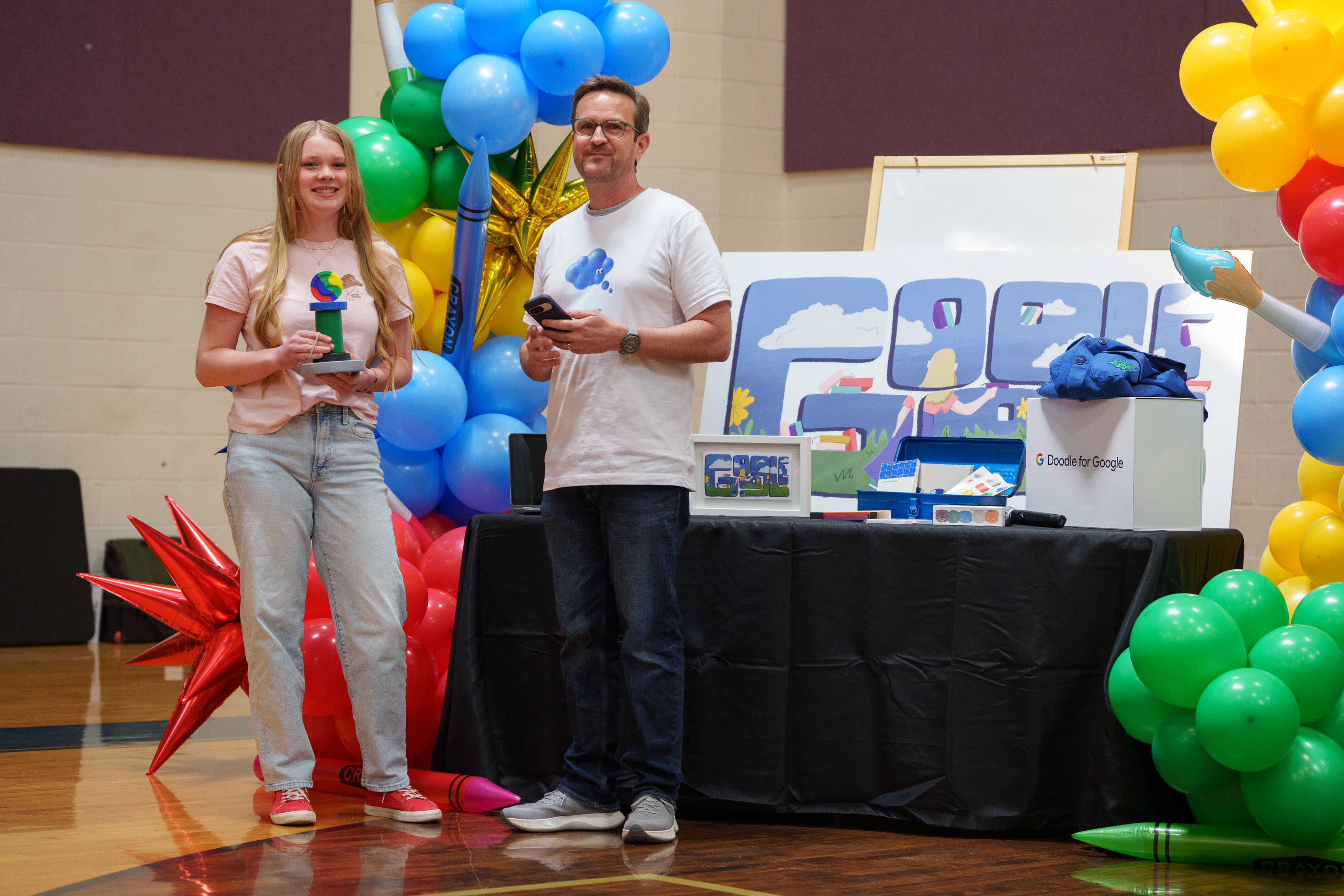 Blanding teen Olive Harris is recognized by Google at Albert R. Lyman Middle School as a Top 5 finalist in the Doodle for Google art competition on April 15.