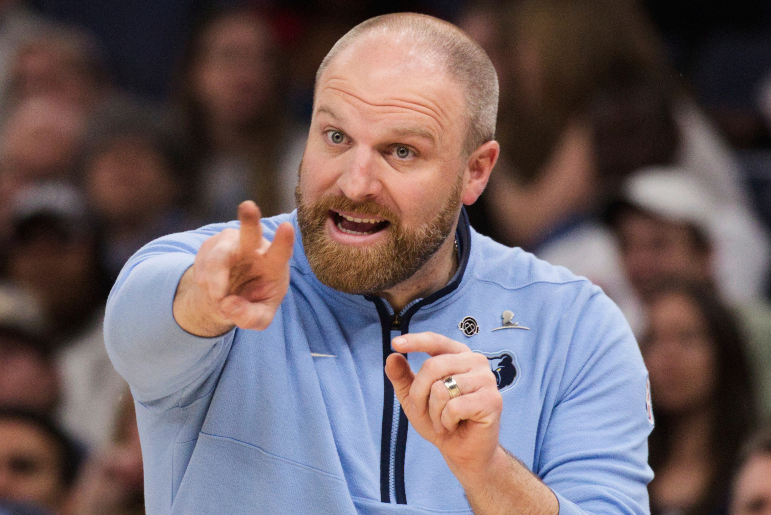 FILE - Memphis Grizzlies head coach Taylor Jenkins instructs his team in the second half of an NBA basketball game against the Philadelphia 76ers Saturday, April 6, 2024, in Memphis, Tenn. 