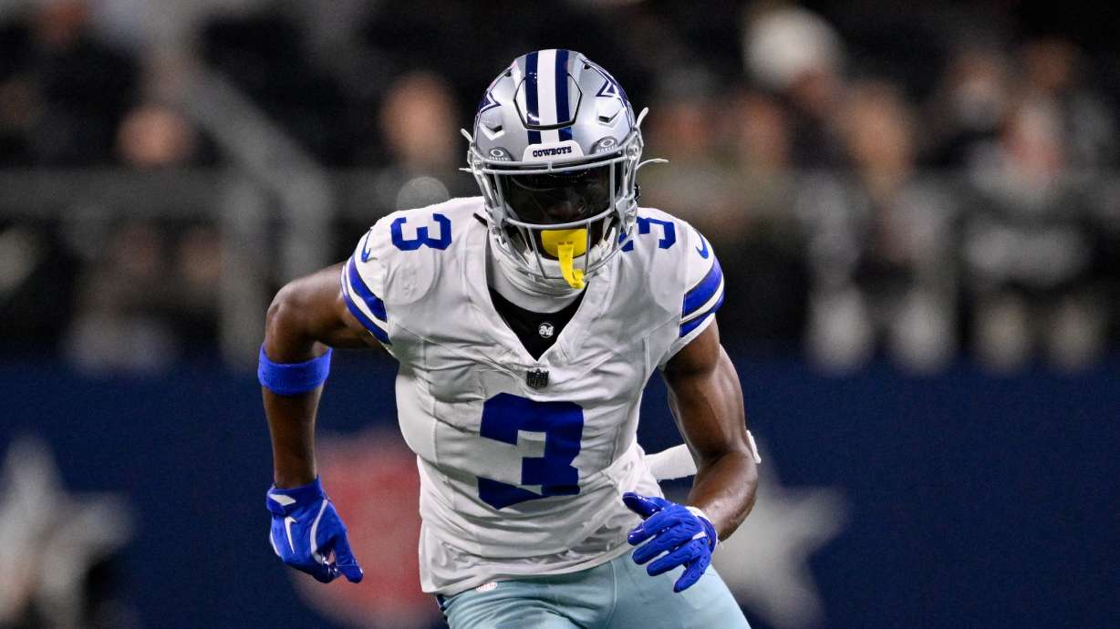 FILE - Dallas Cowboys wide receiver George Pickens (3) runs a route during an NFL football game between the Dallas Cowboys and the Minnesota Vikings, Dec. 14, 2025, in Arlington, Texas.