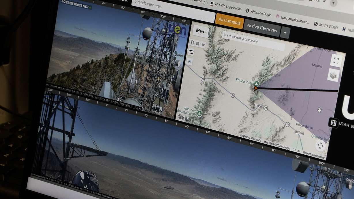 A camera on top of Frisco Peak, in Beaver County, monitored through Alert West, Thursday. A $1 million grant will fund 19 such cameras to monitor potential wildfire starts in remote areas of Utah.