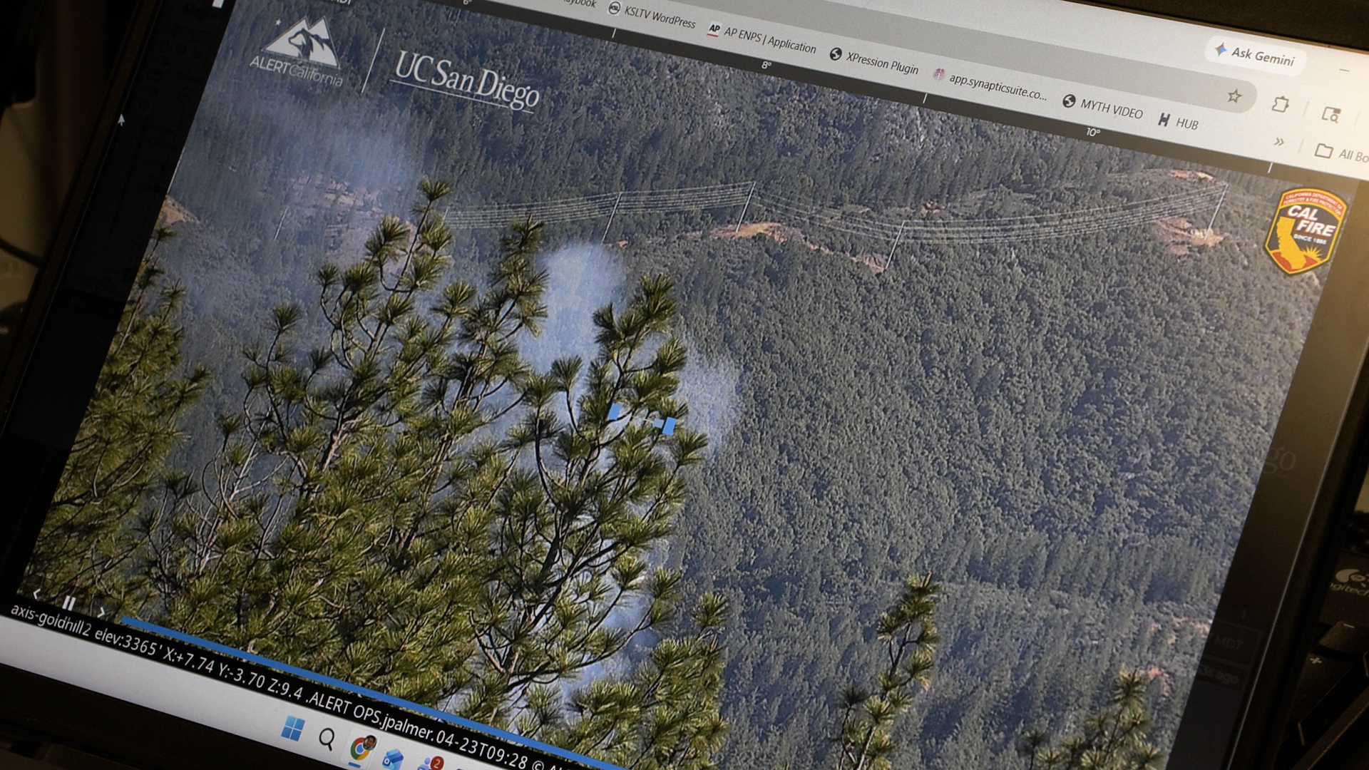 Smoke detected on an AlertWest wildfire camera, Thursday. A $1 million grant will fund 19 such cameras to monitor potential wildfire starts in remote areas of Utah.