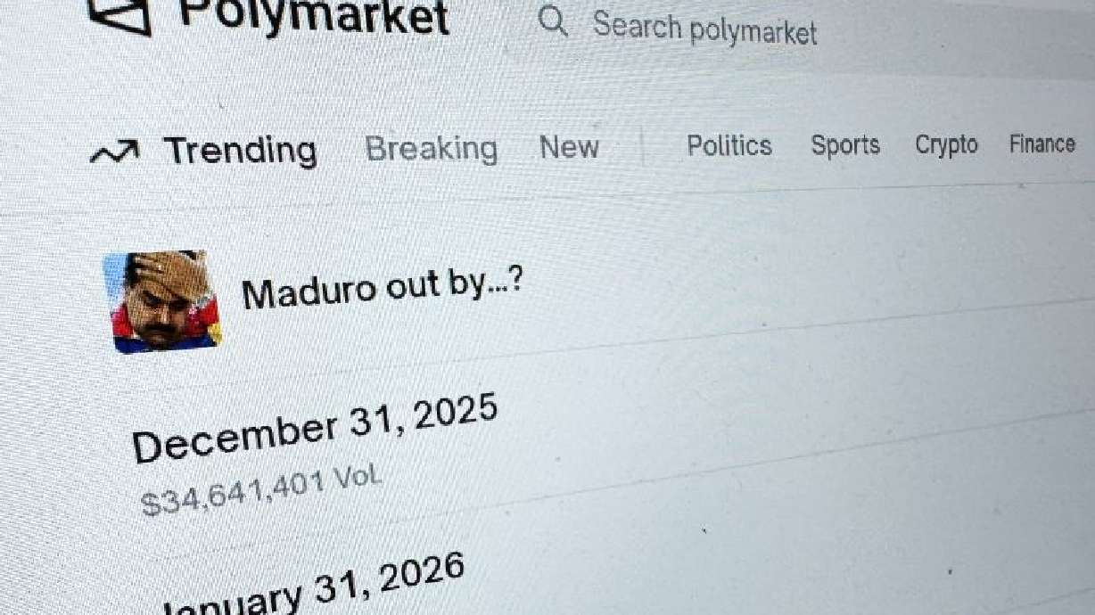 The Polymarket prediction market website is displayed on a computer screen, Jan. 11, in New York.