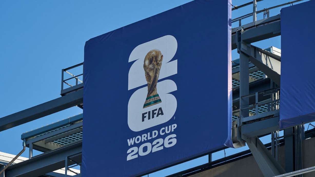 FIFA World Cup 2026 signage at MetLife Stadium in East Rutherford, New Jersey, on April 18. Some World Cup tickets are reselling for over $2 million each.