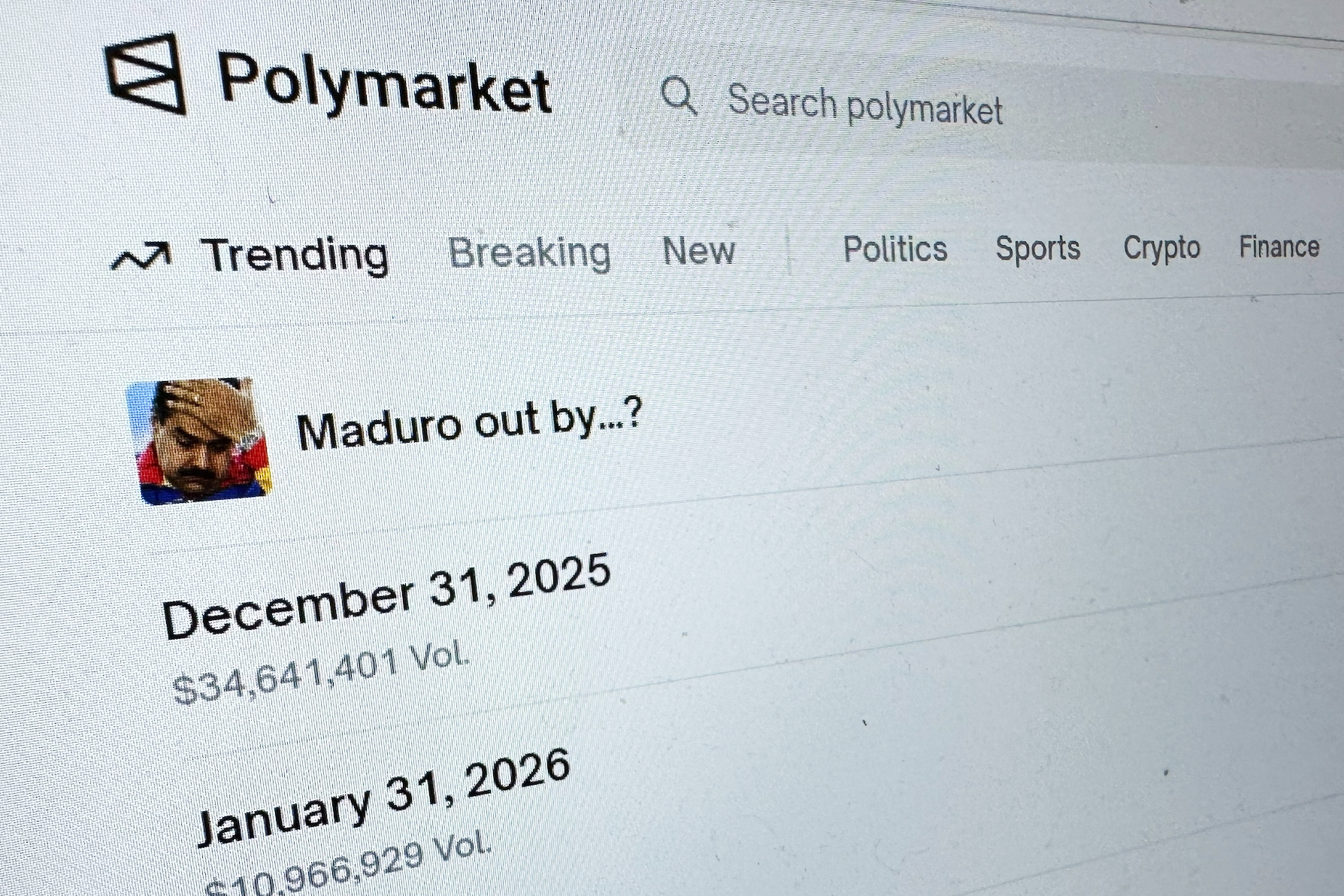 FILE - The Polymarket prediction market website is displayed on a computer screen, Jan. 11, 2026, in New York. 