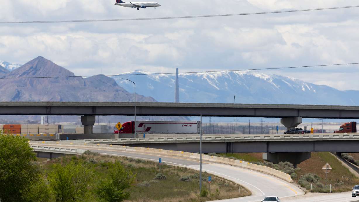 Freeway ramps are pictured at the crossing of I-215 and I-80 in Salt Lake City on May 8, 2024. The Utah Department of Transportation says two of the ramps will be closed for 45 days for repairs beginning on Sunday.