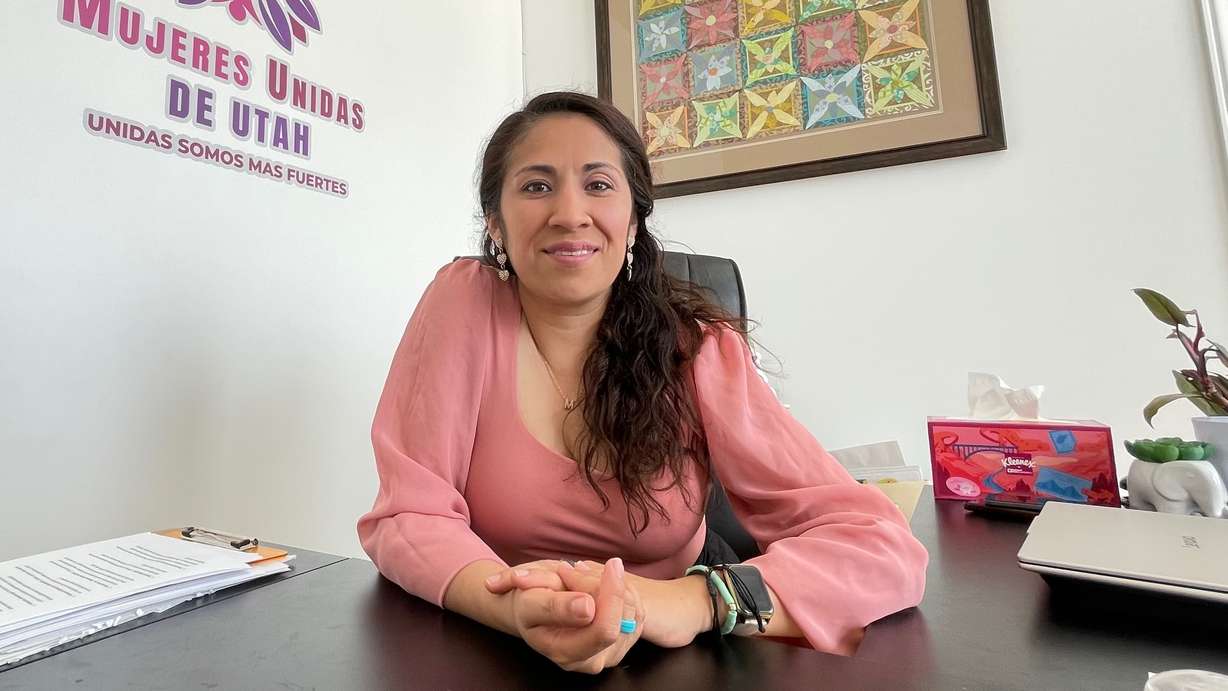 Esmerelda Gregorio of Mujeres Unidas de Utah stresses the import among Latinas experiencing domestic violence of seeking help. She's pictured at the organization's offices in West Valley City on Friday.