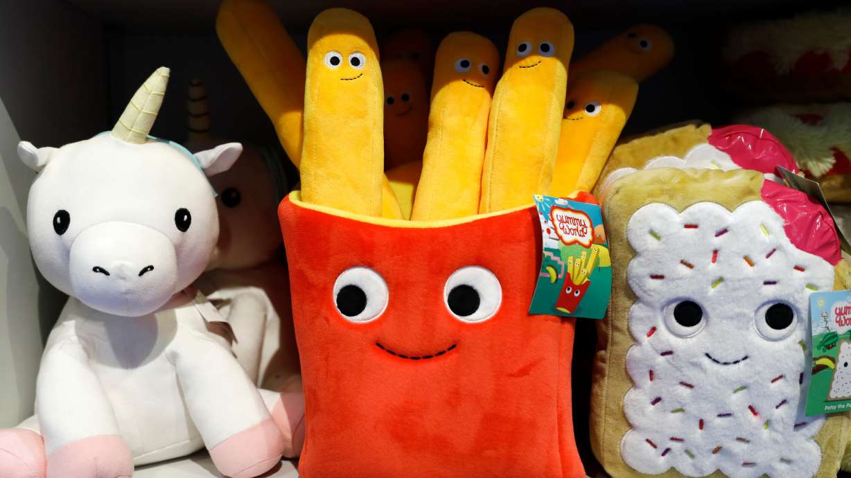 Plush toys are displayed at a Camp store in New York. Camp, Nov. 21, 2019.