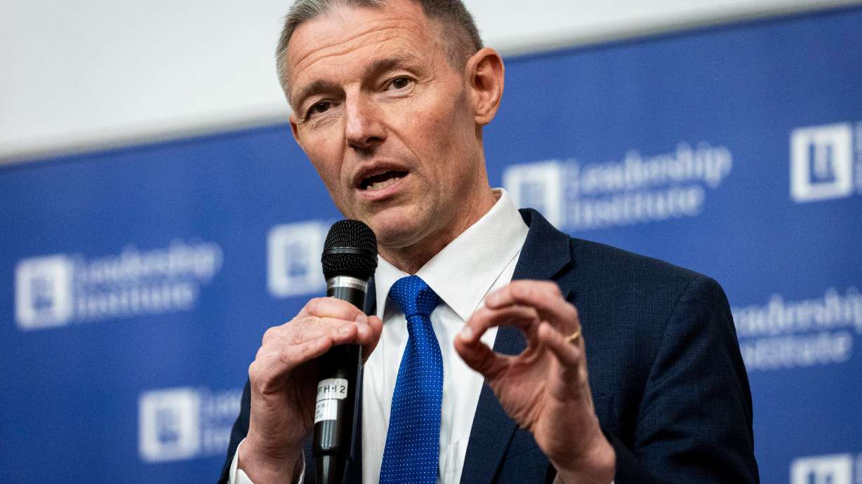 Rep. Mike Kennedy, R-Utah, speaks during an event held by the Utah Federation of College Republicans at the University of Utah in Salt Lake City on April 10.