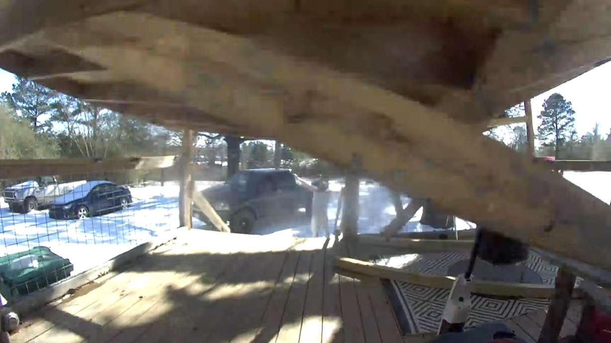 An Arkansas man escaped as his front porch roof collapsed from the weight of the snow gathered on it.