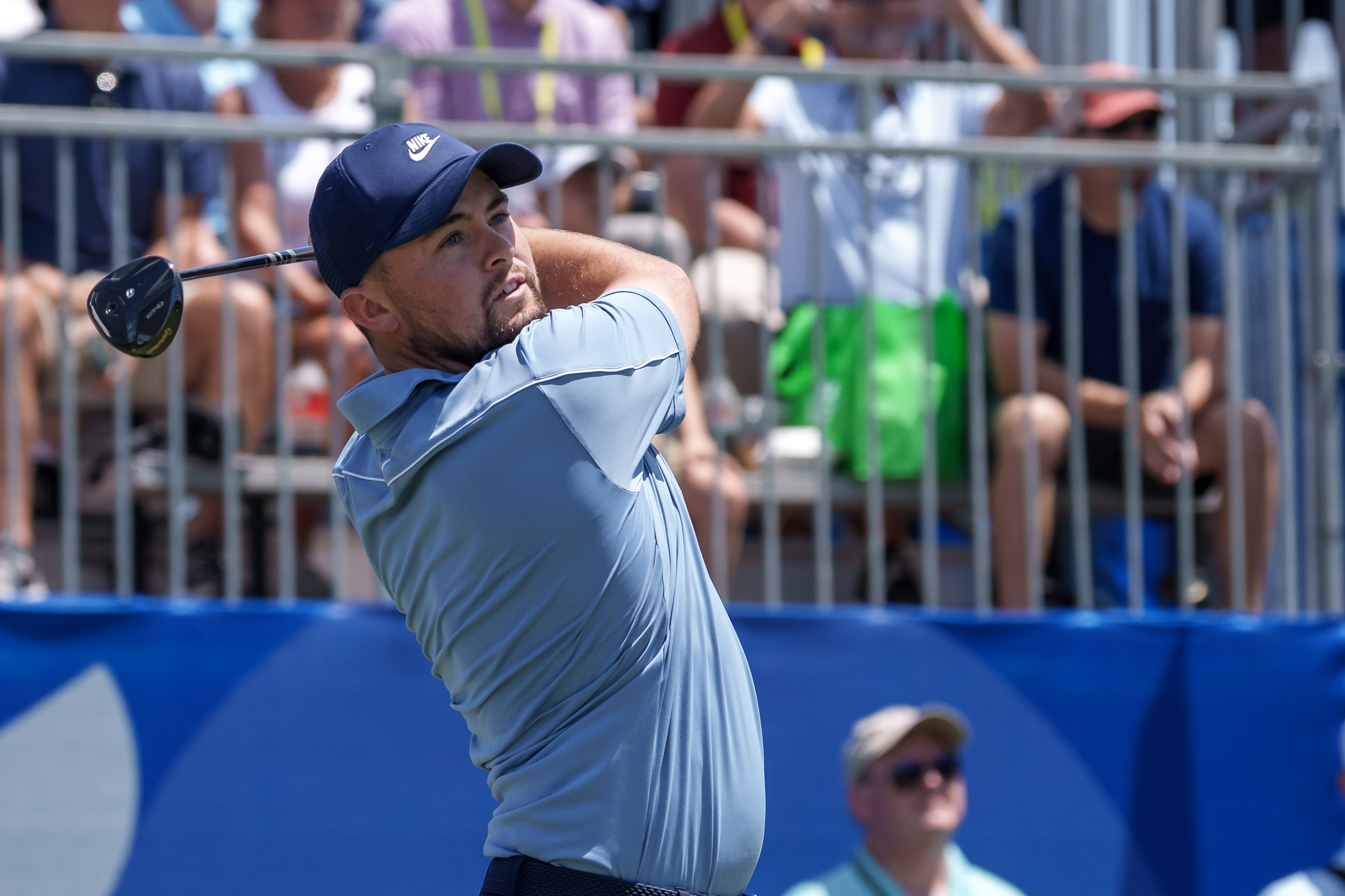 Alex Fitzpatrick, of England, tees off on the first hole during the first round of the PGA Zurich Classic golf tournament, Thursday, April 23, 2026, in Avondale, La. 