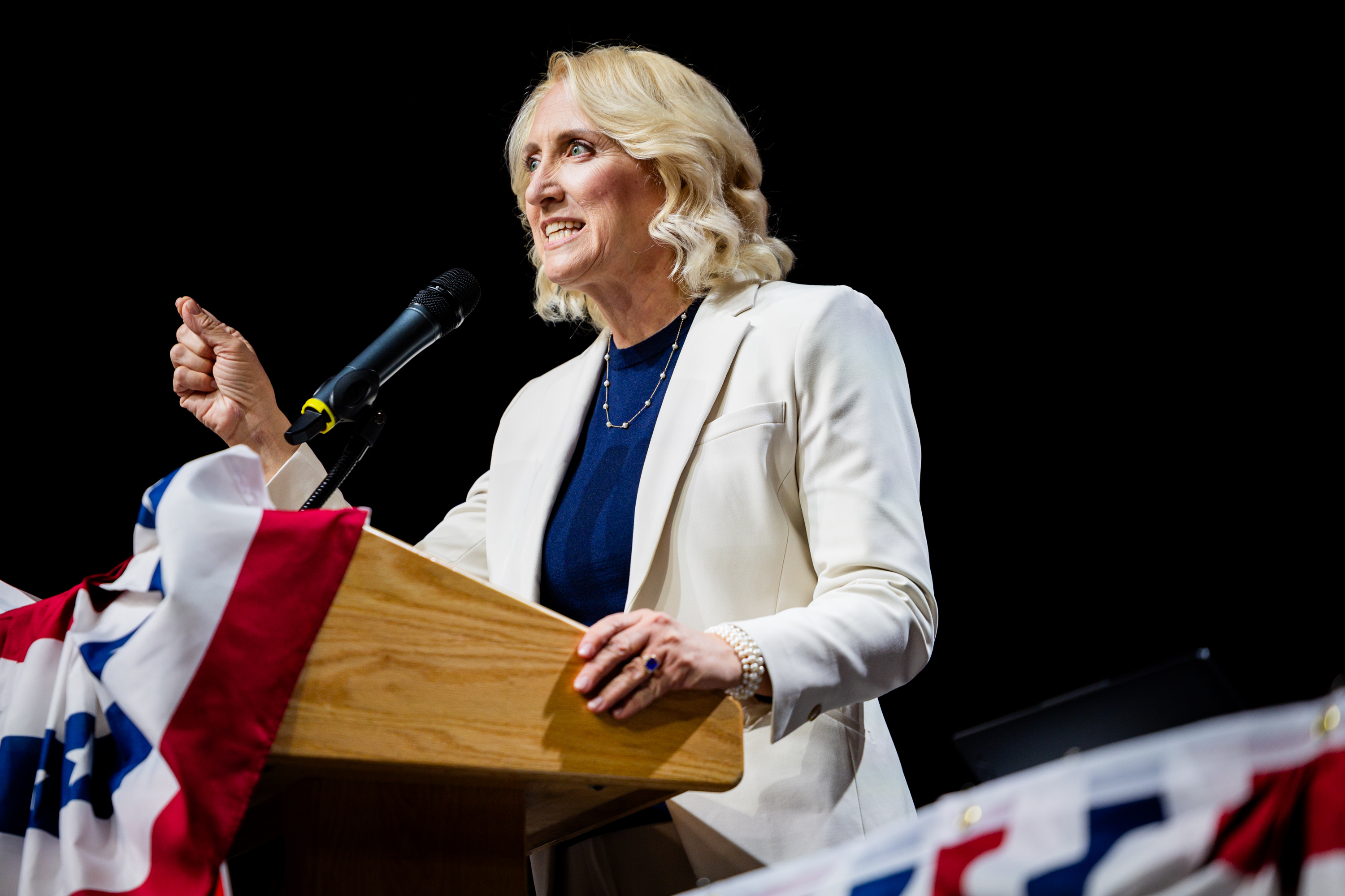 Rep. Karianne Lisonbee speaks as candidate for the 2nd Congressional District during the Utah Republican Party State Nominating Convention at the UCCU Center  in Orem on Saturday, April 25, 2026.