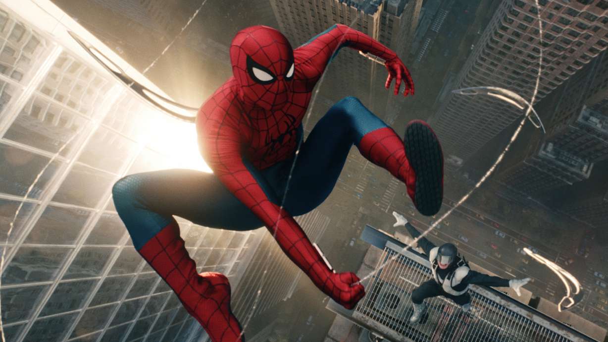 Spider-Man and Boomerang in a scene from "Spider-Man: Brand New Day."