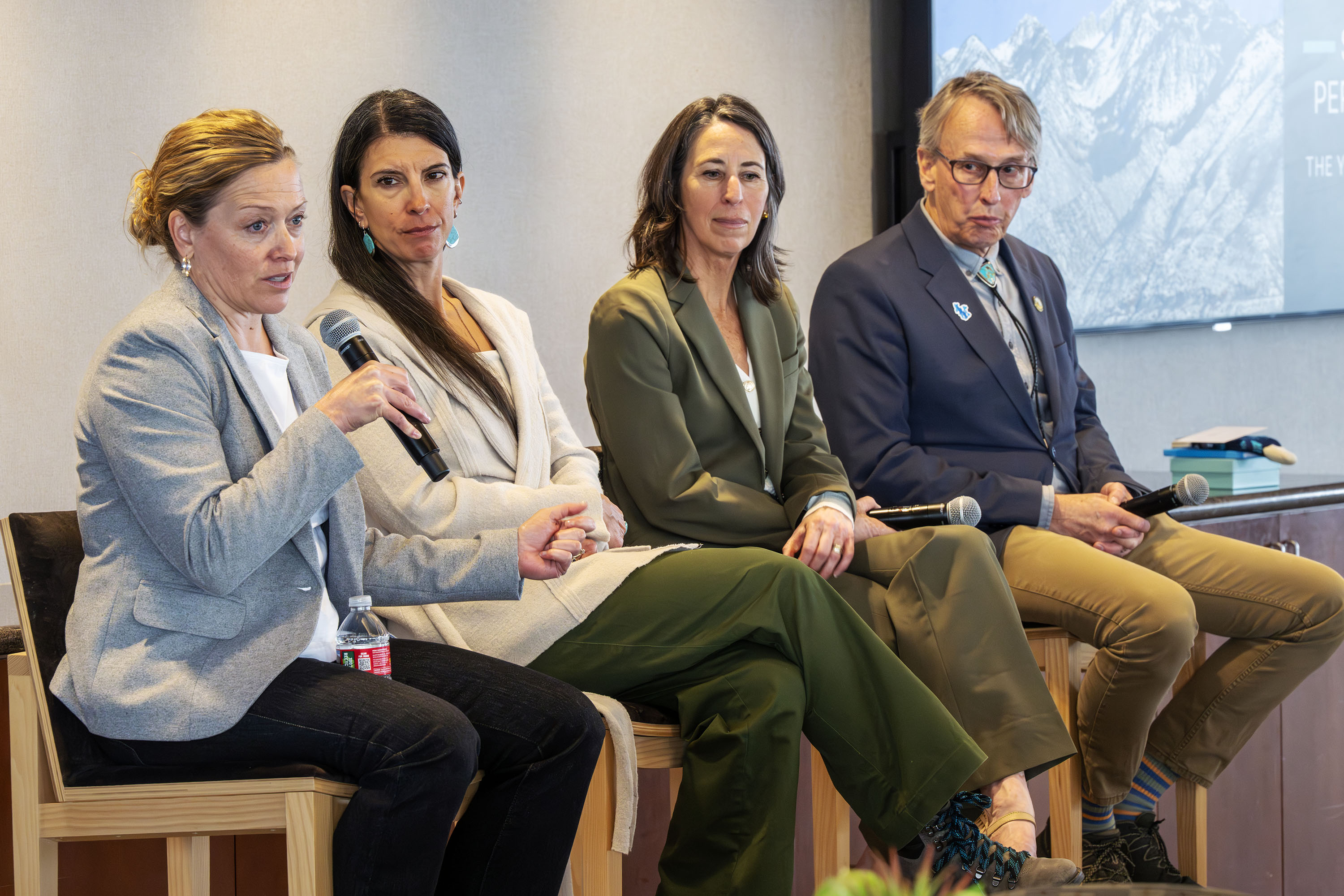 Bethany Neilson, director of the Utah Water Research Laboratory at Utah State University, speaks as she joins Hilary Arens, director of sustainability and water resources at Snowbird Resort, Laura Briefer, director of the Salt Lake City Department of Public Utilities, and Chris Robinson, CEO and co-owner of the Ensign Group, in a panel discussion about the water situation currently and what may be coming to Utah at a Lunch & Learn meeting withe the Great Salt Lake Alliance in Salt Lake City on Monday.