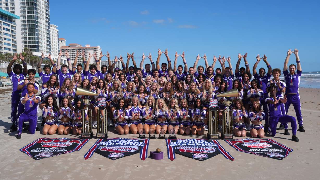 Members of the Weber State Spirit Squad celebrate their national championship on April 10-11 in Daytona Beach, Fla.