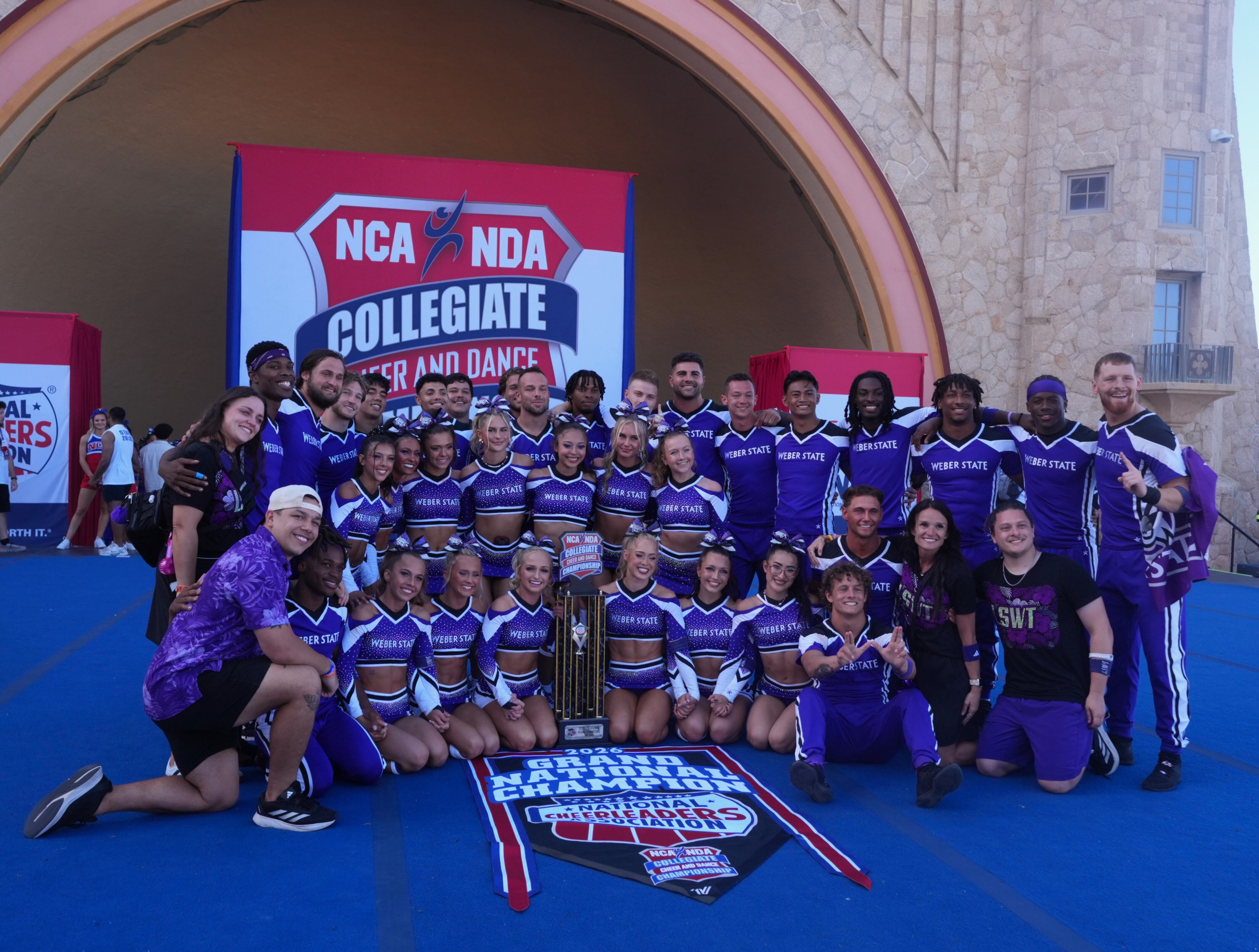 Members of the Weber State Spirit Squad celebrate their national championship on April 10-11 in Daytona Beach, Fla.
