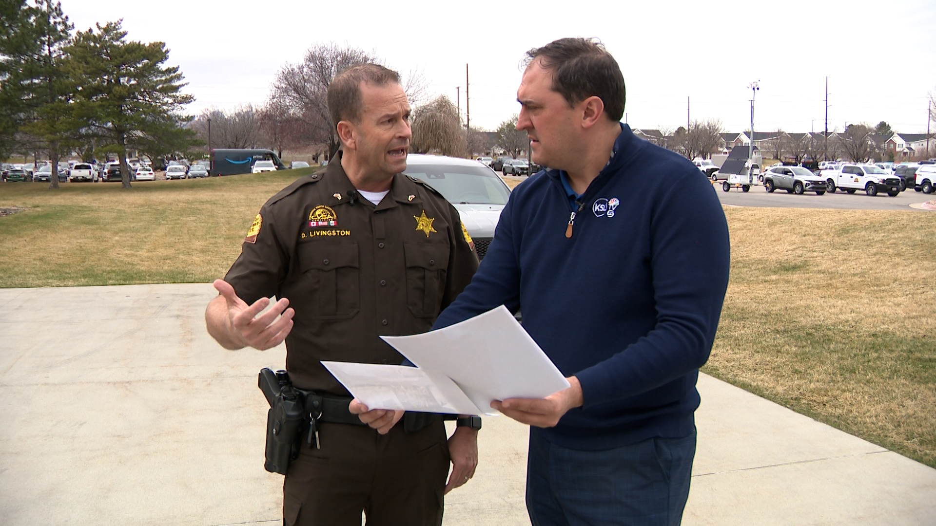 Utah Highway Patrol Cpl. Dustin Livingston speaks with KSL's Matt Gephardt, Tuesday. Livingston said he could have cited the dump truck for an equipment violation based on Philip Munoa’s photos of worn mud flaps.