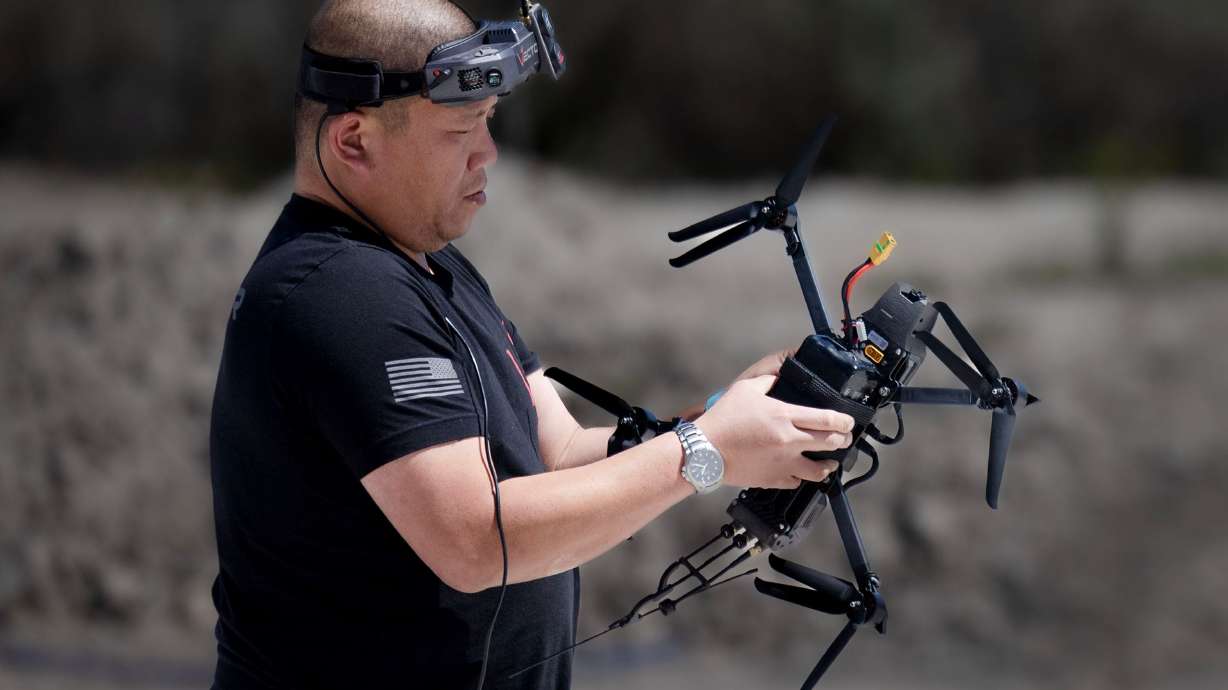 Mike Chen tests a Vector Hammer in Bluffdale on Friday. The Vector Hammer is a multiuse quadcopter that provides incredible capability to a maneuvering unit and is capable of deep sensing and deep strike.
