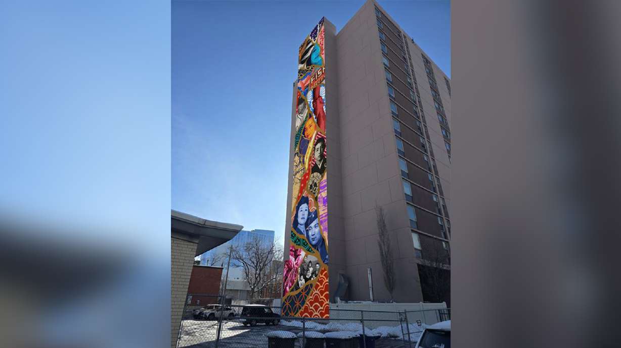 A mockup of a new mural honoring historic Japantown. Cole Eisenhour was selected to paint it this summer, the Salt Lake City Community Reinvestment Agency announced on Wednesday.