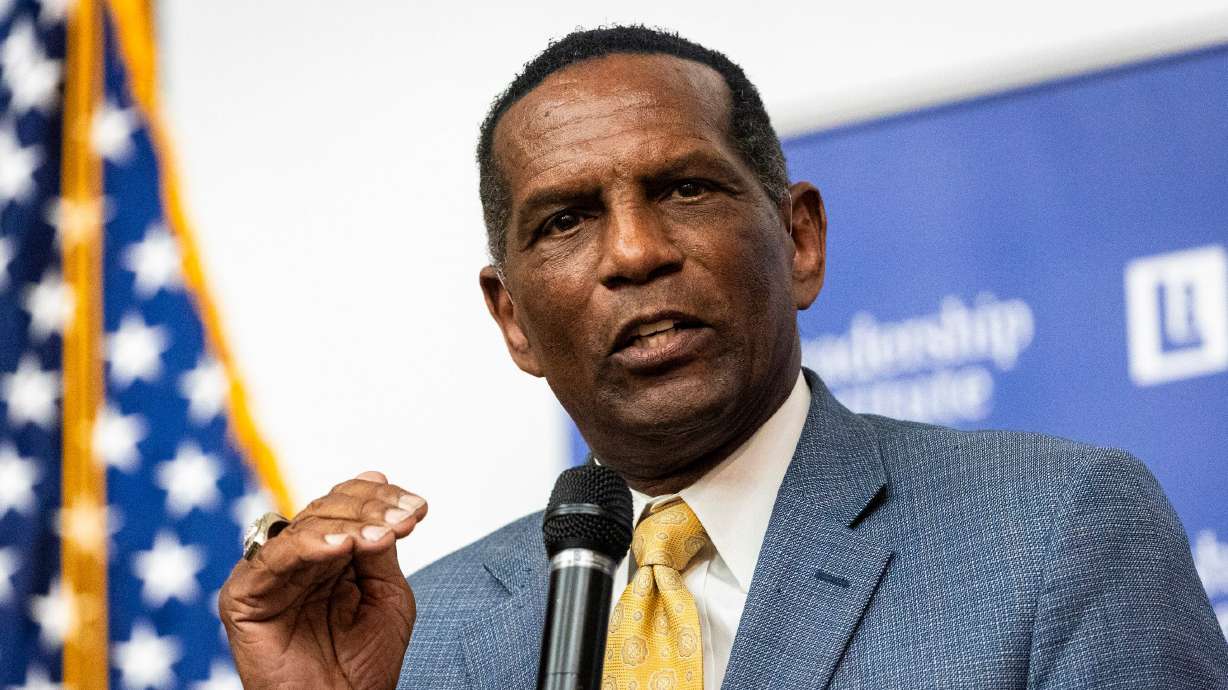 Rep. Burgess Owens speaks during an event at the University of Utah in Salt Lake City on April 10. Owens is leading an effort to restrict federal funds from going towards certain topics in schools, specifically racial and gender ideologies.