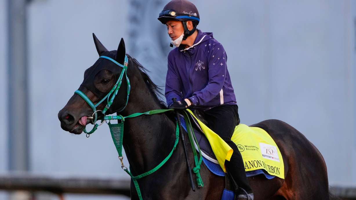 Kentucky Derby entrant Danon Bourbon works out at Churchill Downs Monday, April 27, 2026, in Louisville, Ky.