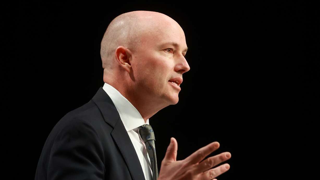 Gov. Spencer Cox speaks at the PBS Utah Governor’s Monthly News Conference at the Eccles Broadcast Center in Salt Lake City on Thursday.