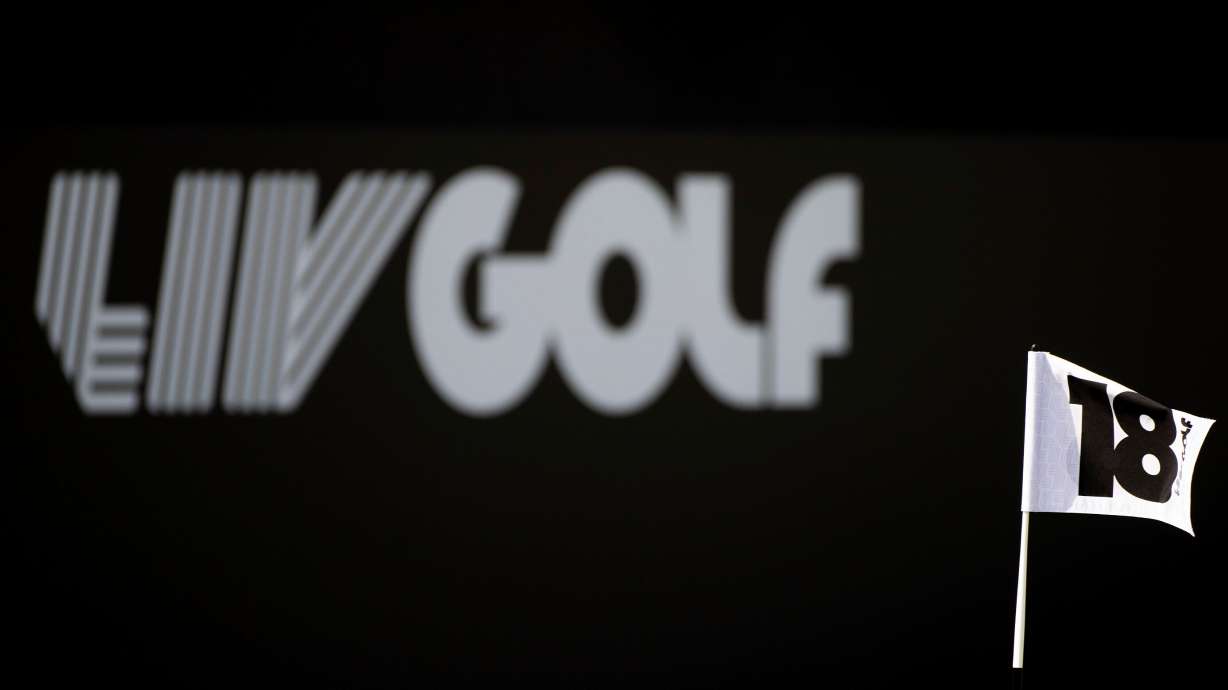 FILE - A general view of the 18th hole flag pole during the first round of LIV Golf Jeddah at the Royal Greens Golf & Country Club, Friday, March 1, 2024 in King Abdullah Economic City, Saudi Arabia.