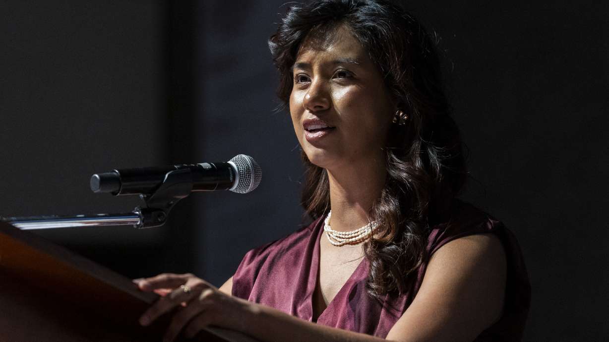 Salt Lake City Councilwoman Eva Lopez Chavez at the Utah Democratic Party State Convention at Jordan High School in Sandy, Saturday. The City Council is reviewing a home purchase outside of her district.