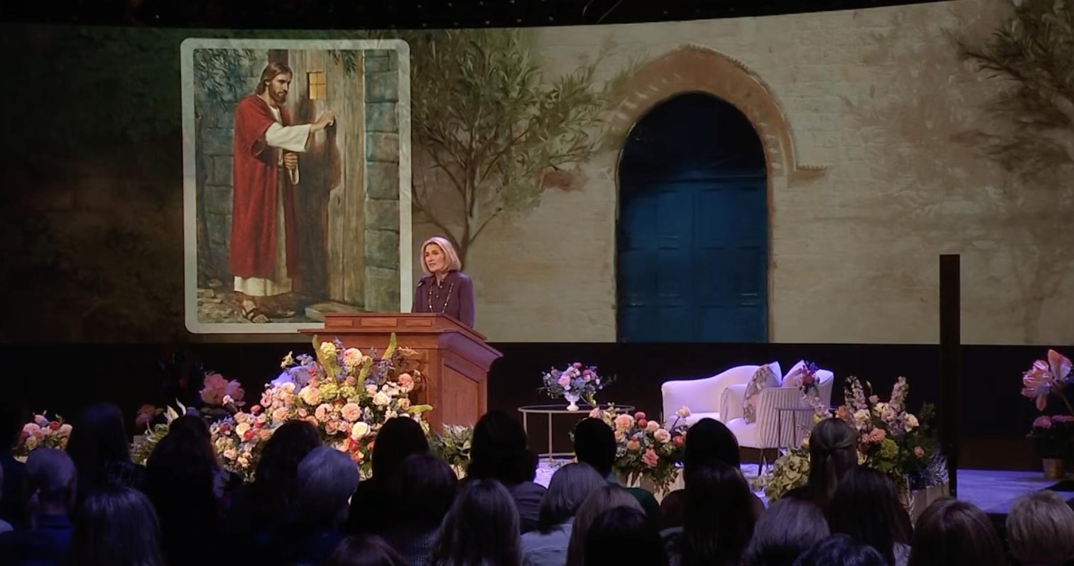 President Camille N. Johnson speaks during BYU Women's Conference on Thursday about coming closer to Christ.