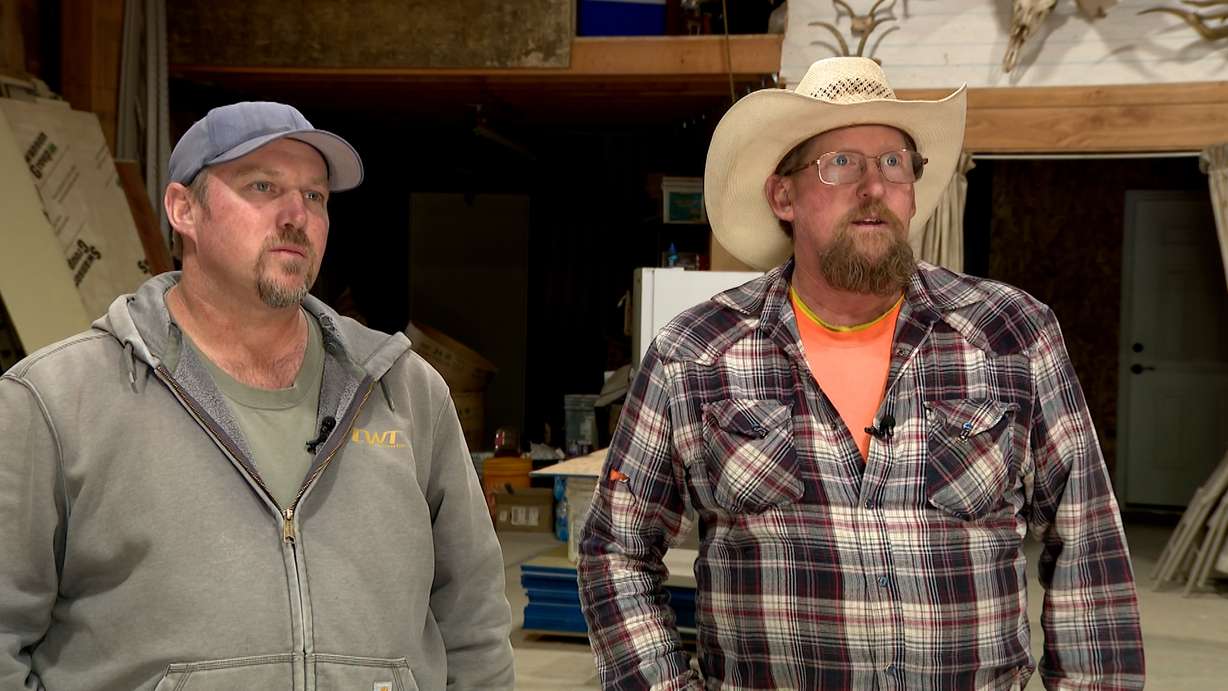 From left, Jeff and Nate Ellis speak with KSL in Centerville on Thursday. The brothers and business partners say they are still owed $165,000 for work done on Rep. Trevor Lee's new Layton home.