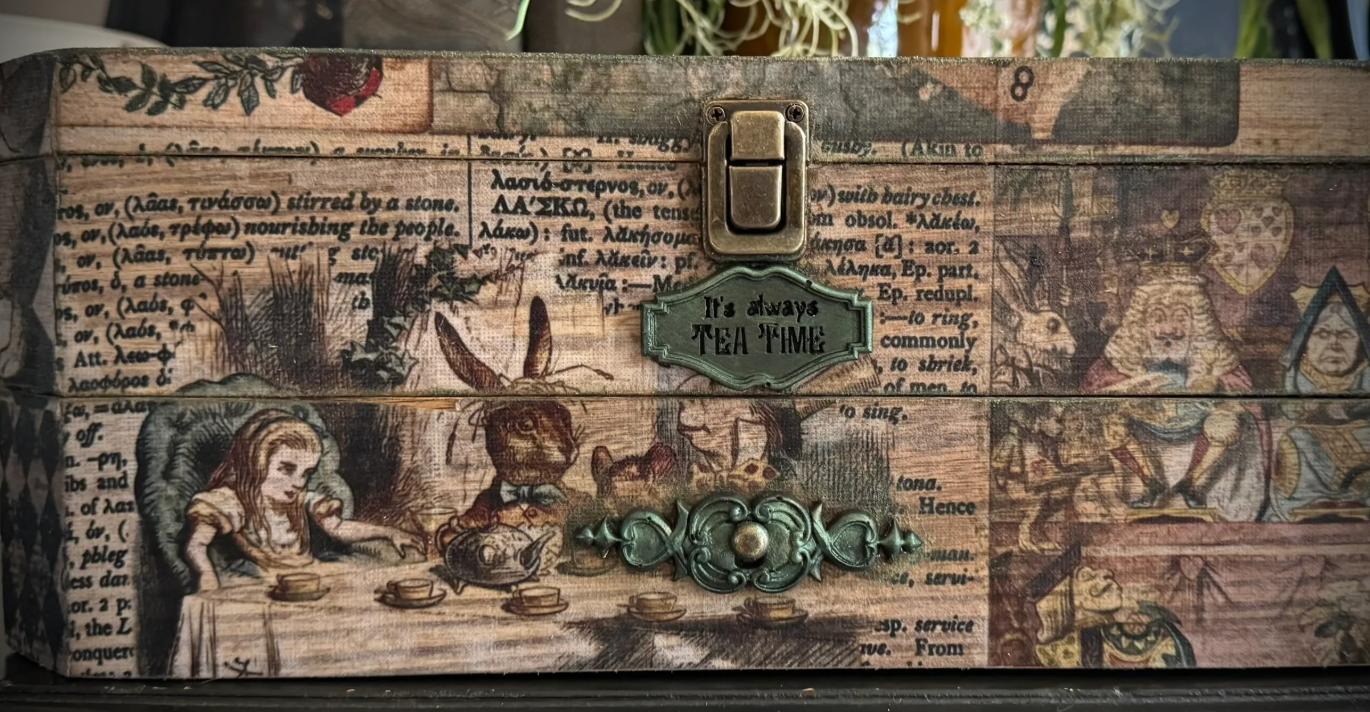 Let’s Spill The Tea-Mixed Media Alice In Wonderland Theme Tea Box