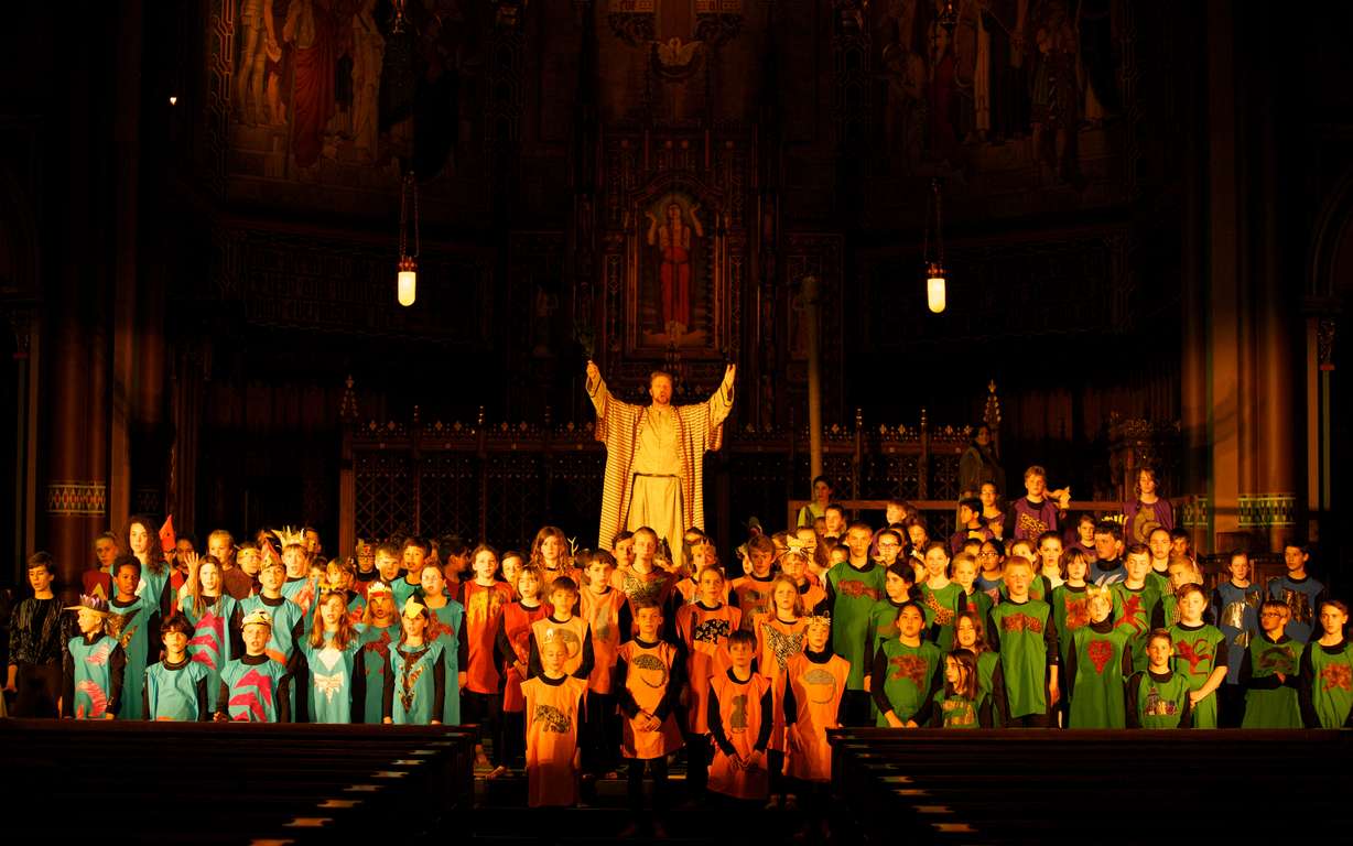 The Cathedral Choir of the Madeleine and the Madeleine Choir School perform Benjamin Britten's "Noye's Fludde," a rare opera depicting the biblical story of Noah, at the Cathedral of the Madeleine in 2016.